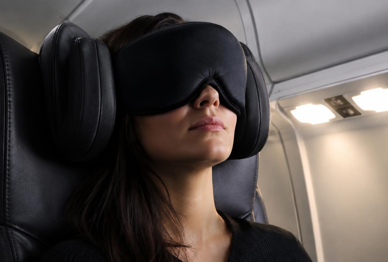 Built-in sleep mask blocking cabin light