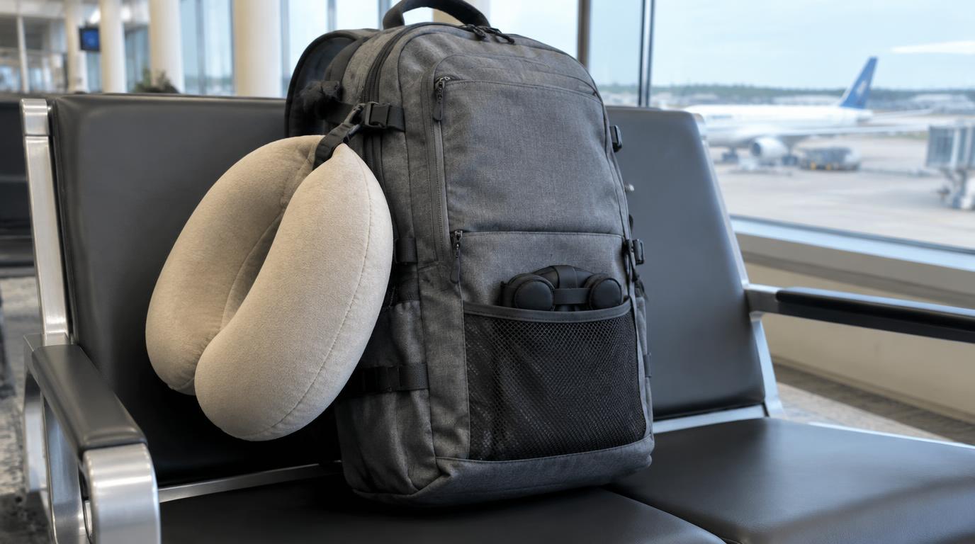 Snoozle folded small inside a backpack